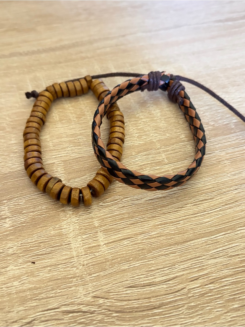 Unisex Brown Wooden Beaded Bracelet Set